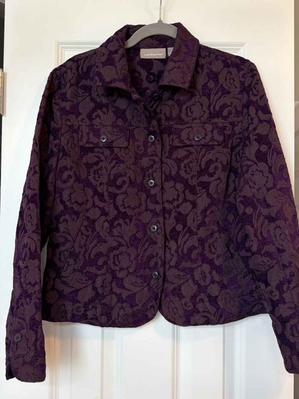 croft & barrow Deep Purple Floral Jacquard Button Jacket